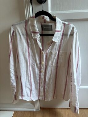 Reformation White linen blouse with red stripes